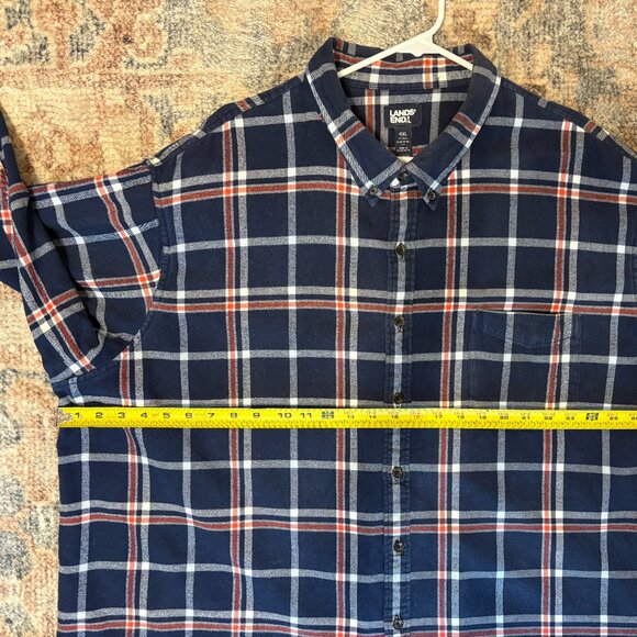 Lands' End Men's L/S Navy Blue Plaid Flagship Flannel Button-Down Shirt Top 4XL - Picture 6 of 9